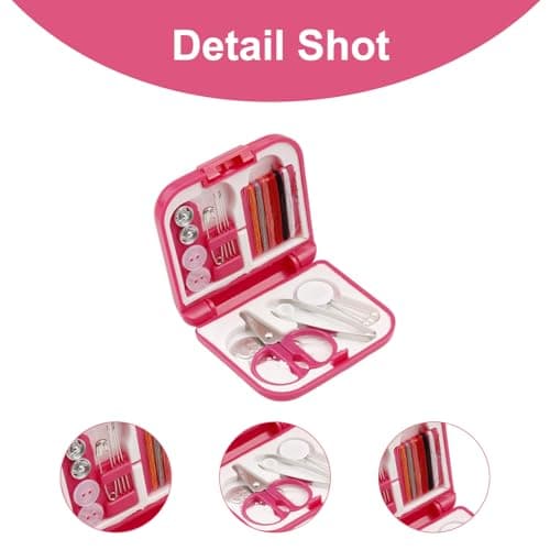 Hopzab Mini Portable Folding Sewing Kit Travel Repair Tool Set Compact Collapsible Needle and Thread Case for Home Beginners Adults Travel Business Trips School Camping Use(Rose Red) — view 3