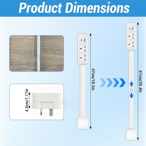 Gobesty Expandable Rotary Socket, Extension Socket Features USB-A USB-C & 2 AC Outlets, Outlet Extender UK, Extends 17"-27" Rotates 180° Plug Extension Plug, Hard-to-Reach Outlets in Narrow Places — view 2
