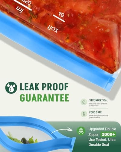 IDEATECH Reusable Freezer Bags 20 Pack Gallon Silicone Food Storage Leakproof Stand Up Pouches BPA Free Dishwasher Safe Plastic Zip Lock Batch Cooking Meal Prep — view 6