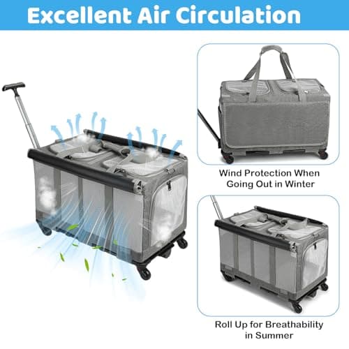 Sideroly Double Compartments Large Cat Carrier, Pet Carrier with Wheels — view 5