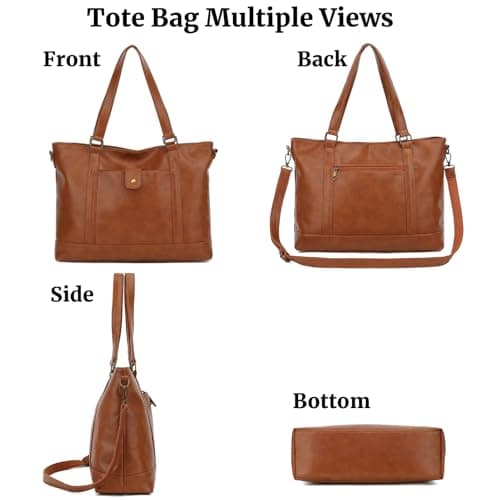Aileese Laptop Tote Bag for Women 15 Inch Waterproof Leather Computer Briefcase Retro Large Capacity Handbag Work Shoulder Bag Crossbody Purse Black — view 6