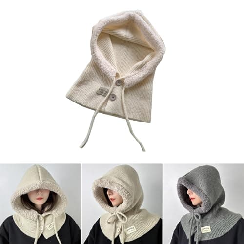 2in1 Winter Warm Hat for Women Knit Hooded Hat Outdoor Activity Scarf Cap Windproof Casual Shawl Fashionable Winter Travel Accessory Red — view 2