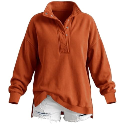 Warm Sweatshirt Women Oversized Henley Neck Long Sleeve Pullover Jumper — view 5