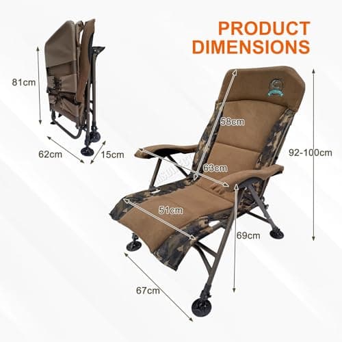 CARPZILLA Foldable Recliner Fishing Chair Armchair Adjustable Backrest Legs Rotating Feet Durable Portable Oxford Fabric Heavy Duty Padded 4CM Cushion 150KG Weight Limit Equipment Accessories Camo — view 2