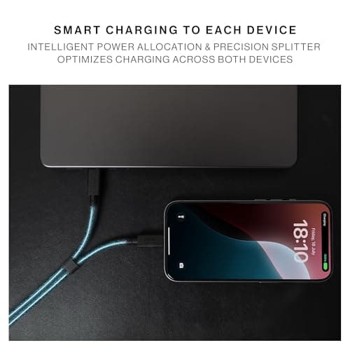 Native Union Belt Cable 2-in-1 – 2m/6.5ft Multi-Device High Speed Charging Cable with Leather Strap for all Type-C Devices – 140W USB-C to two USB-C Connectors – Made with Recycled Materials (Cosmos) — view 4