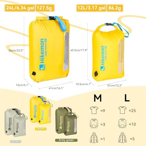 HIKEMAN Ultra Waterproof Dry Bag - Air-Release Waterproof Compression Bag,Dry Compression Sacks for Kayaking Hiking Swimming Camping Canoeing Boating Fishing Clothes Organizer(Yellow,12L) — view 5