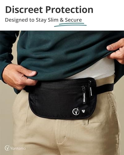 Vantamo Bum Bag with RFID, Ultra-Thin Money Belts for Travel Hidden Men, 2 Compartment Fanny Pack for Women Fits Passport & Phone to Protect Valuables, Waist Bag for Traveling, Hiking & Walks — view 2