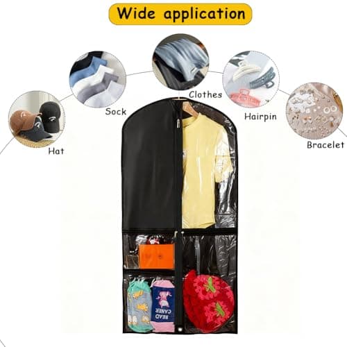 Dance Garment Bag for Kids, Foldable Costume Storage with Zipper, Waterproof Clothes Covers, Clothes Protector for Dresses & Suits, Travel Hanging Duffle (Black) — view 3