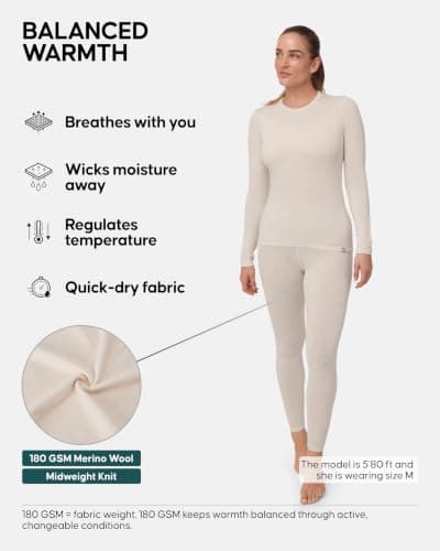 DANISH ENDURANCE Merino Wool Base Layers Women, Midweight 180 GSM, Offwhite, M — view 2