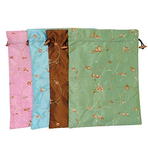 Ouyatoyu 4pcs Embroidered Silk Flower Design Jacquard Travel Bag, Laundry Bags Shoe Bags, Lingerie Bags Underwear Bags for Travel Storage for Men Women Washable Cloth Shoe Bags, color 1 — view 2