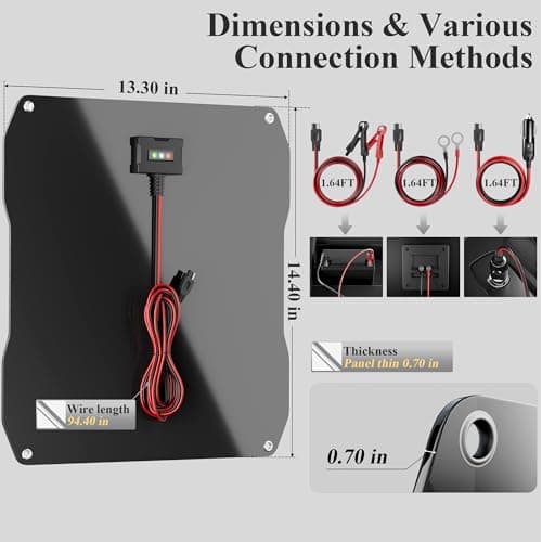 VOLTSET 20W 12V Solar Car Battery Trickle Charger & Maintainer Waterproof — view 6