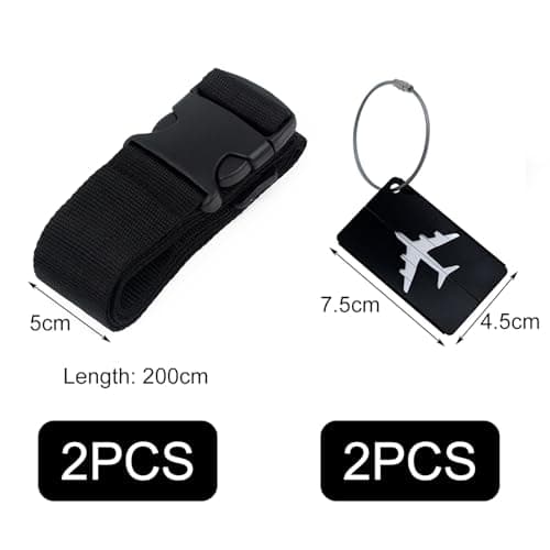 Luggage Strap (2 Pack), 200 * 5cm with 2 Luggage Tags, Custom Identification, Travel Bag Closure, For Connecting Luggage Together, Black — view 2