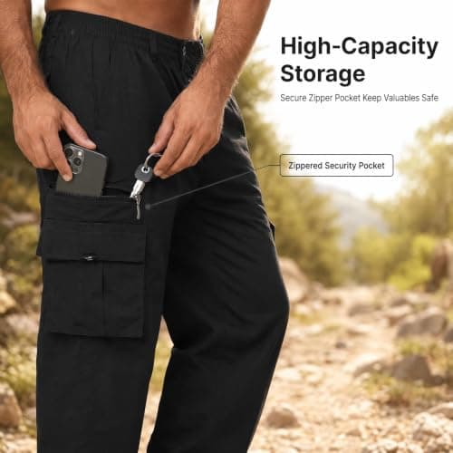 Jenck Hiking Walking Trousers Quick Dry Travel Cargo Pants with 7 Pockets (UK, Alpha, M, Regular, Regular, Black) — view 5