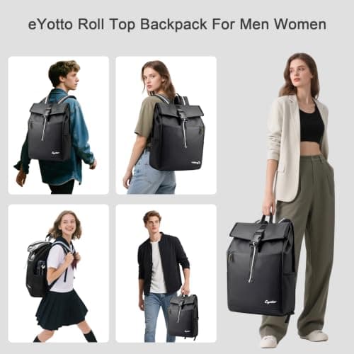 eYotto 15.6" Waterproof Laptop Backpack for Men and Women, Roll Top Design — view 4