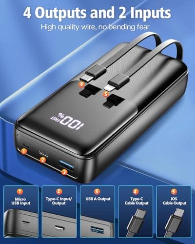 Power Bank Fast Charging, 40000mAh Portable Charger Built-in Cables, 22.5W — view 2