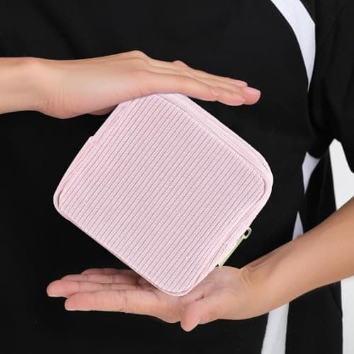 JIEYAO Corduroy Sanitary Napkin Storage Bag, Portable Period Bag for Teen Girls, Cute Period Pouch Soft Menstrual Cup Pouch Menstruation First Pad Bag Tampon Holder for Women (Pink) — view 6