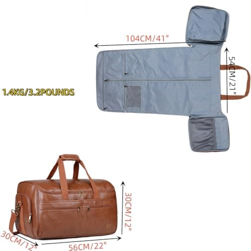 BAOSHA Vegan Leather Garment Bag Travel Duffle Bag Hybrid Hanging Suit Luggage Bag for Men XZ-03, Brown, Leather Garment Bag for Men — view 4