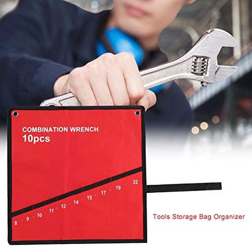 Nikou Wrench Roll, Multi Pocket Roll Up Tools Storage Bag Canvas Organizer, Wrench Tool Holder Screw Driver Mat Spanner Organiser Bags for Spanners (10 Pockets) — view 3