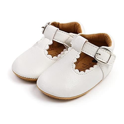 Baby Girls First Walking Shoes Mary Jane PU Leather Anti-Slip Princess Shoes Infant Baby Shoes 12-18 Months,D White — view 5