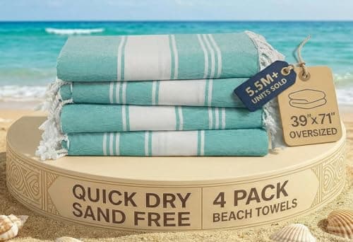 LANE LINEN Oversized Beach Towel - Cotton Rich Beach Towels 4 Pack, Pre-Washed Pool Towel, Extra Large Beach Towel, Quick dry & Sand Free, Lightweight Travel Towel, 39"x71" - Hunter Green