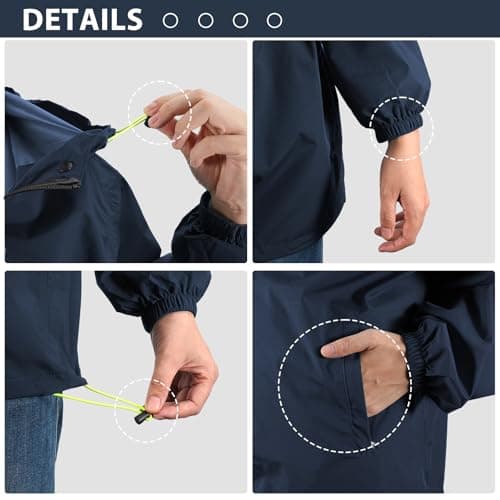 LAMA Hooded Waterproof Jacket, Women's Summer Jackets, Lightweight Packable Windbreaker Rain Coat with Big Pockets, Reflective Straps, Carry Bag, RoyalBlue XL — view 5