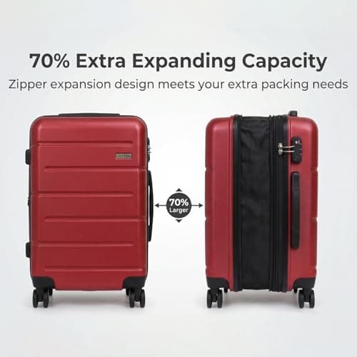 Voytra ABS Hardshell Suitcase Eco Friendly Travel Gear with Silent Dual Wheels, TSA Lock & YKK Zipper | Perfect for Nature Lovers & Sustainable Tourism, Red, (20/DB/TB)-Expandable — view 2