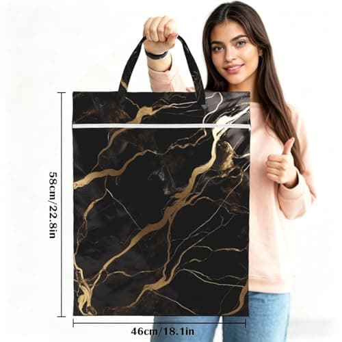 Black Gold Marble Travel Laundry Bag With Handle, 2pcs Large Waterproof Dirty Clothes Bags With Zipper, Foldable Swimsuit Workout Bag Washable Wet Clothes Storage Organizer For Dorm — view 3