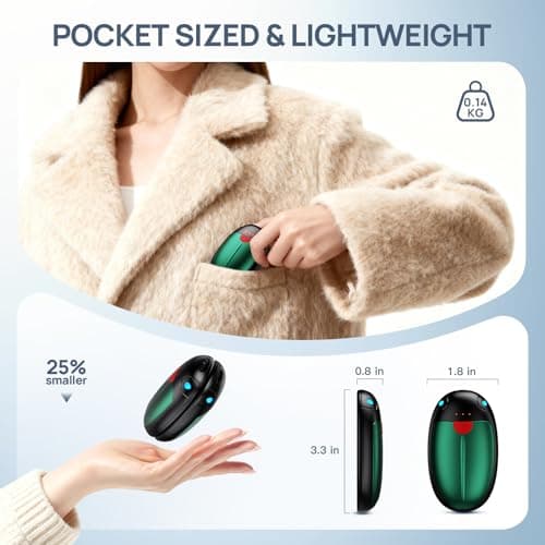 Hand Warmers Rechargeable 2 Pack, Electric Hand Warmers Reusable 20 Hrs Warmth, USB Hand Warmer with 3 Levels Heat Up to 57°, Portable Pocket Handwarmers for Hiking Golf Raynaud's Arthritis(Green) — view 4