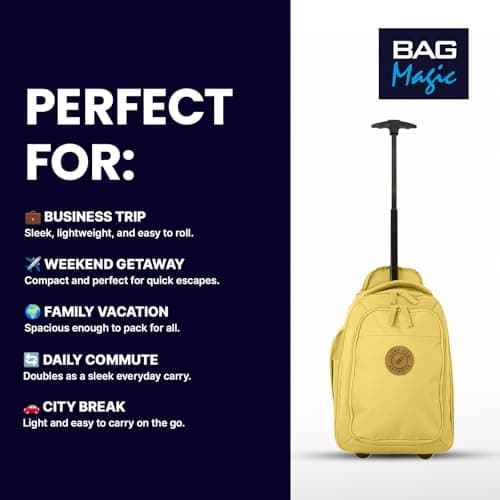 Bordlite Ryanair Cabin Approved Wheeled Backpack 40x25x20cm – 2 in 1 Lightweight Trolley Bag & Rucksack on Wheels (20L) Underseat Hand Luggage for Travel, Business, Weekend Trips - Mustard — view 6