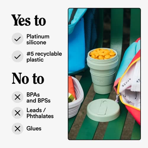 Stojo Collapsible Pocket Size Travel Cup - Portable - For Hot/Cold Drinks - With Lid - 8oz / 237ml - Sage Green — view 5