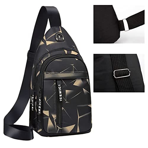 Shoulder Bag Outdoor Sports Bag for Casual Couples Waist Bag with Headphone Jack Small Portable Travel Chest Bag, Black — view 3