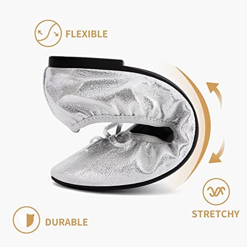 Greatonu Women's Ballet Pumps Comfort Foldable Portable Travel Slip on Slipper Bow Tie Flats Shoes Silver UK 7 — view 6