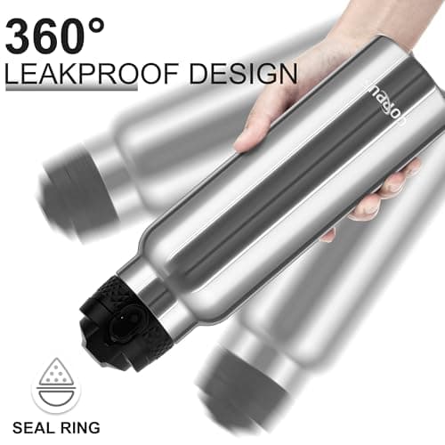 GOPPUS 750ml/26oz Stainless Water Bottle with Straw Double Wall Insulated Bottles with Strap Reusable Vacuum Thermal Flask Leakproof Keep Cold Drinks Bottles with Flip Top Lid BPA Free (Silver) — view 4
