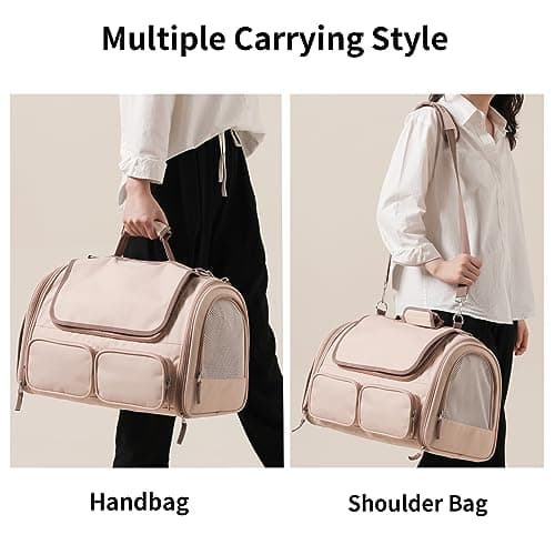 FUKUMARU Cat Carrier, 4 Mesh Windows Small Dog Carrier, 4 Storage Pockets Cat Travel Bag, Under 6.8 Kg Airline Approved Pet Carrier, Rollable Cover for Nervous Cats, Pink — view 6