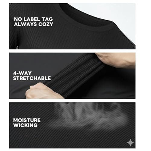 Makii Mens Long Sleeve Thermals Underwear Tops – 2 Pack Adults Crew Neck Winter Warm Base Layer Top T Shirt Thermal Vest Size UK S-2XL (UK, Alpha, M, Regular, Regular) Black — view 3