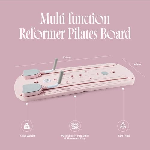Myga Pilates Reformer Machine - Foldable Pilates Board with Rebound Ab Roller, Resistance Bands, Push Up Bars & LED Counter for Full Body Workout - Multifunctional for Home, Gym & Travel (Pink) — view 6