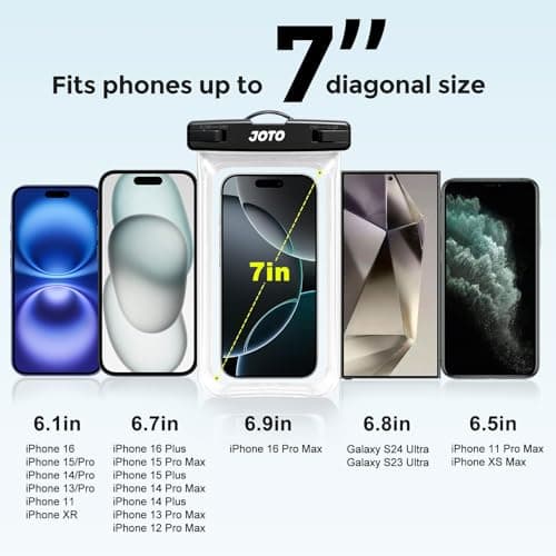 JOTO Waterproof Phone Pouch Cellphone Dry Bag Case for iPhone 17 Air 16 15 14 13 12 Pro Plus Max XR X 8 7 6S SE, Galaxy S23 S22 S22+ S21 up to 7" -Clear — view 2