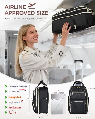 Ponhog Rolling Laptop Travel Backpack with Wheels for Women — view 2