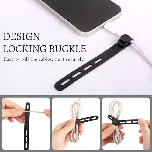 20Pcs Silicone Cable Ties, Reusable Cable Ties Cord Organiser Wrap Adjustable Wire Ties Elastic Charging Cable Management Cable Organiser Clips with Lock Buckle for Home Office — view 3