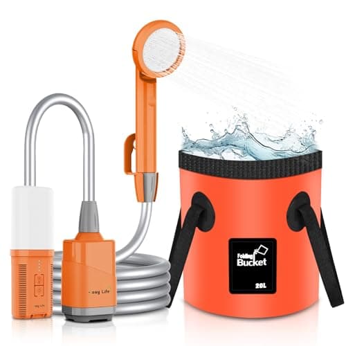 Cosy Life Portable Shower for Camping, Rechargeable Camping Shower Pump with 5 Gallons Collapsible Bucket & LED Light, Electric Outdoor Camp Shower Portable Shower Pump Camping Hiking (5.9ft Hose)