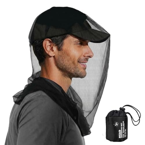 Mosquito Net Head Cover for Outdoor Use, Extra Large & Long Fine Mesh Head Midge Net, Lightweight Bug Protection for Camping, Hiking, Fishing, Gardening & Travel, Fits All Hats for Men & Women