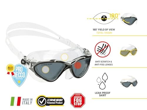 Cressi Planet Goggles Clear/Frame Black Silver Smoked Lens - Premium Anti Fog Adult Swim Goggles Mask 100% Anti UV Clear/Frame Black Silver Smoked Lens, One Size — view 2