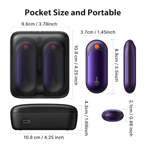 J-BRAUV Electric Hand Warmers Rechargeable 2 Pack, 2000mAh Reusable Hand Warmers with Charging Case 10000mAh, 5 Levels Heat Double Sided USB C Hand Warmer Up to 24H Heating, Golf Gifts for Men Women — view 3