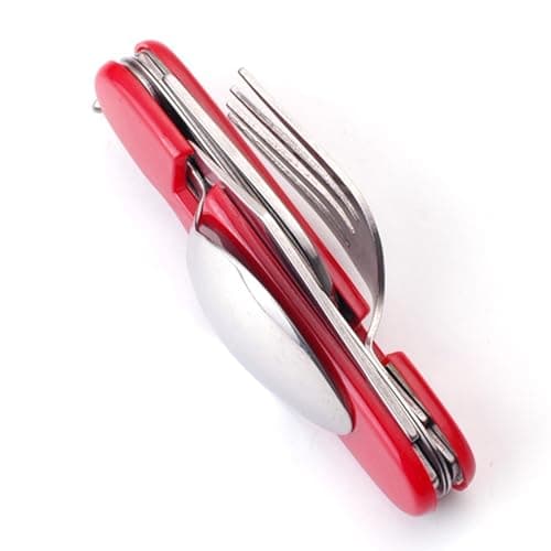 FUZVOL Folding Camping Cutlery Set Stainless Steel Portable Utensil 6 in 1 Multitool Outdoor Tableware for Travel, Hiking, Picnic,Black — view 5