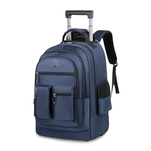 FANDARE Rolling Laptop Backpack with Wheels Travel Daypacks Men Lifestyle Leisure Urban Backpacks Men Versatile Street Knapsack College School Bag for Travel Outdoor Everyday Bags Polyester Blue