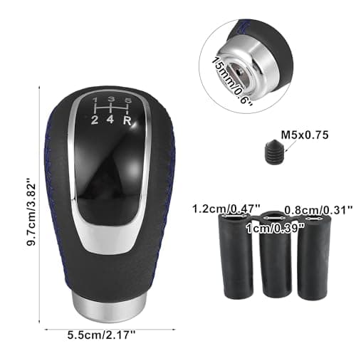 uxcell 5 Speed Car Gear Shift Knob Black Faux Leather with Blue Thread — view 4