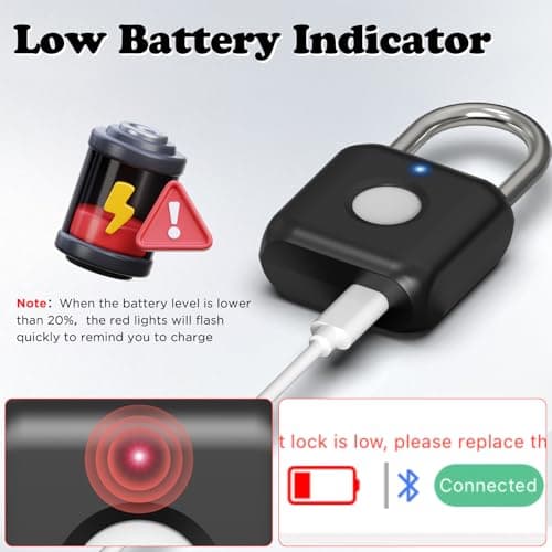 Eseesmart Small Fingerprint Padlock - APP Control,Gym Locker Lock,Keyless USB Charging Smart Lock for Gym Locker, Luggages & Suitcases — view 5