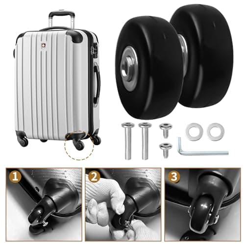 Hevysuo 4 Pcs Luggage Suitcase Replacement Wheels,50mm x 18mm Rubber Luggage Wheel Repair Heavy for Most Luggage Suitcase,Black — view 3