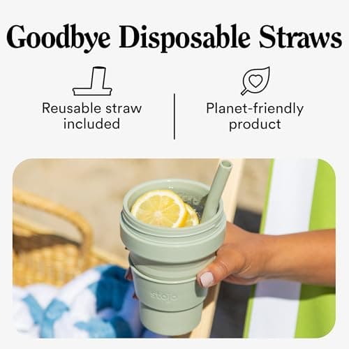 Stojo Collapsible Travel Cup With Straw - Lilac, 16oz / 470ml - Reusable To-Go Pocket Size Silicone Cup for Hot and Cold Drinks - Perfect for Camping and Hiking - Microwave & Dishwasher Safe — view 3