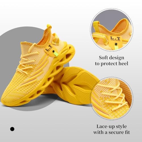 XKOWUO Mens Womens Trainers Walking Running Shoes Non Slip Gym Slip On Tennis Trainers Outdoor Sports Sneakers Lightweight Workout Shoes Yellow Size 11.5 — view 5